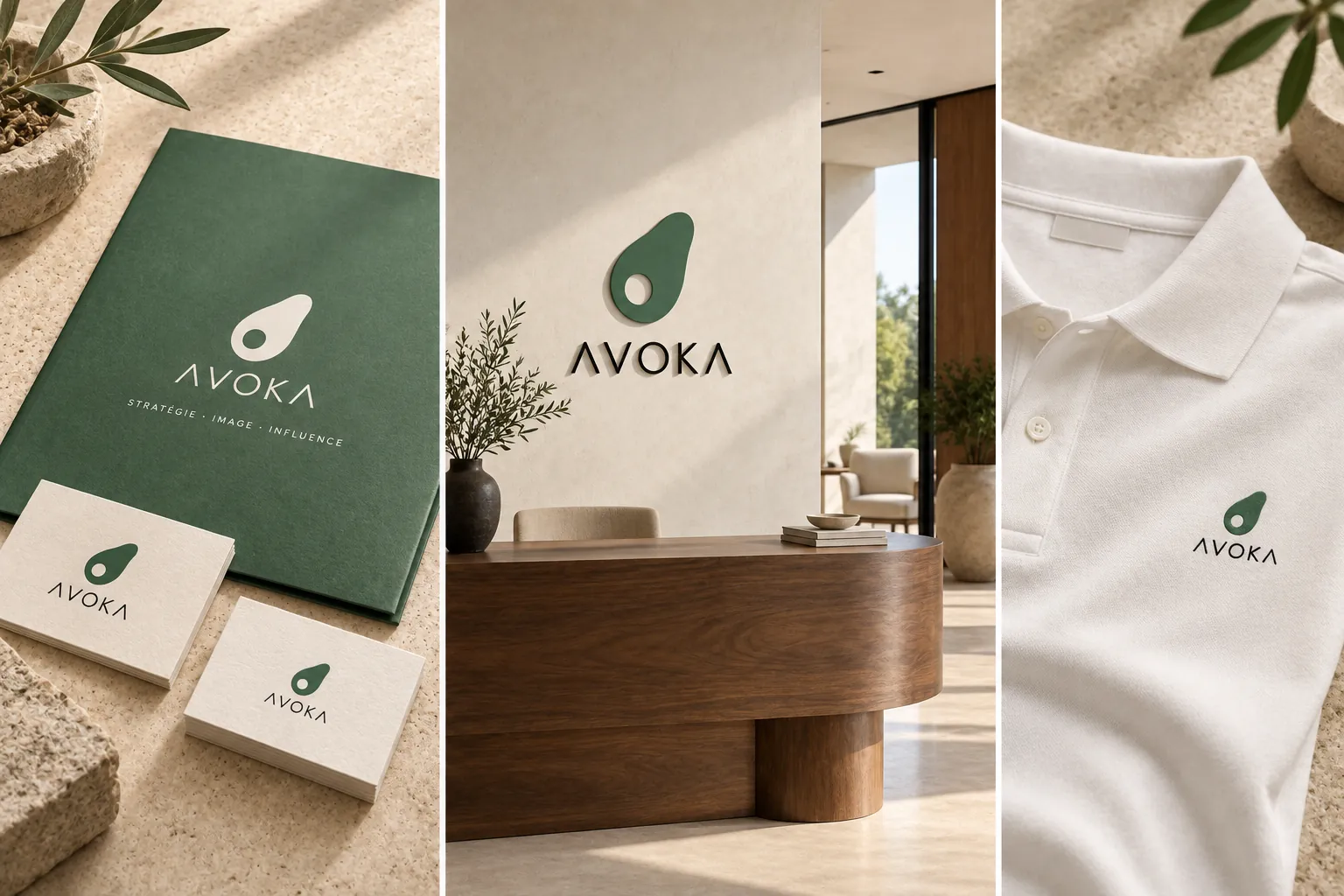 Proposition d’univers AVOKA : papeterie, espace d’accueil et polo